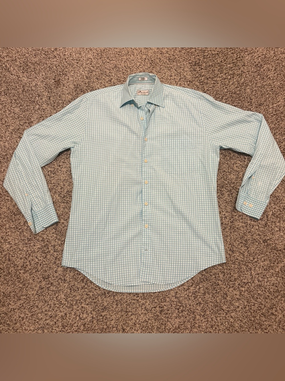 Peter Millar Light Blue Gingham Long-Sleeve Dress Shirt